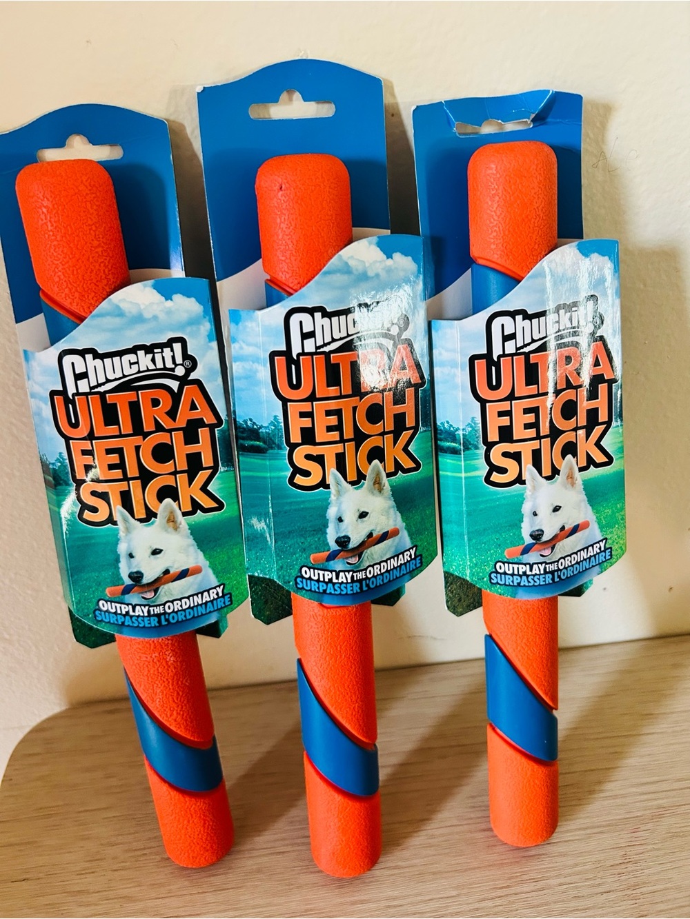3 pack Chuckit! Ultra Fetch Stick - Orange & Blue Dog Toy